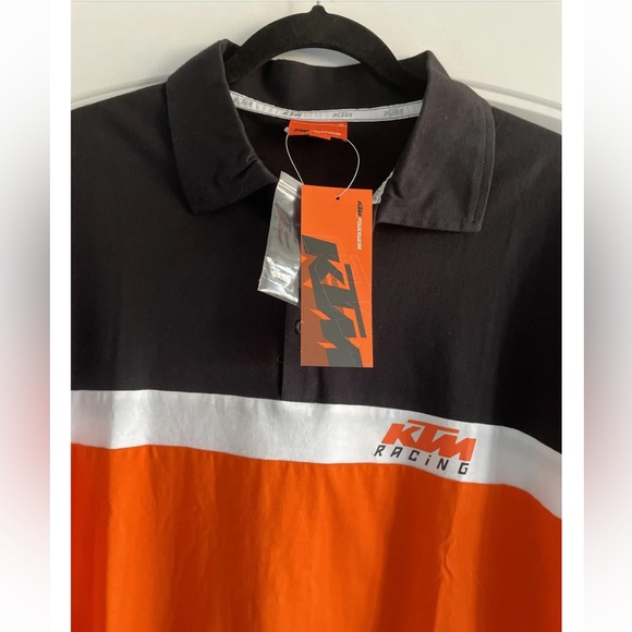 KTM Powerwear Short Sleeve Button Front Polo Shirt Unisex SZ XL Black Orange - Picture 3 of 5